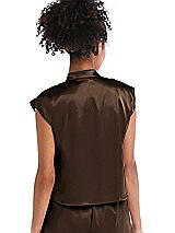Rear View Thumbnail - Espresso Satin Stand Collar Tie-Front Pullover Top - Remi