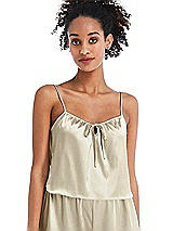 Front View Thumbnail - Champagne Drawstring Neck Satin Cami with Bow Detail - Nyla