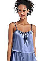 Front View Thumbnail - Periwinkle - PANTONE Serenity Drawstring Neck Satin Cami with Bow Detail - Nyla