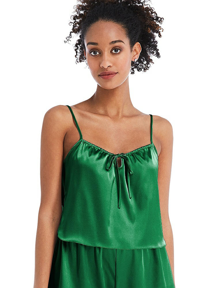 Front View - Shamrock Drawstring Neck Satin Cami with Bow Detail - Nyla