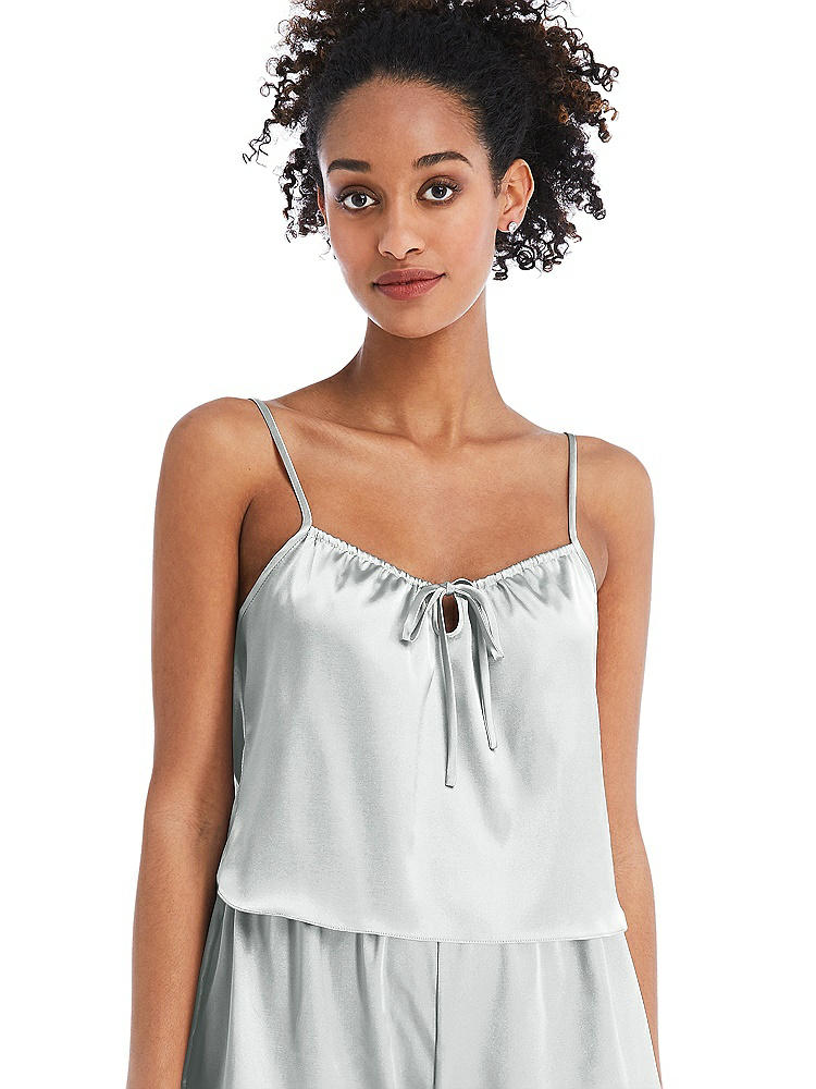 Front View - Sterling Drawstring Neck Satin Cami with Bow Detail - Nyla
