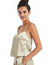 Side View Thumbnail - Champagne Split Back Satin Cami Top with Slim Straps