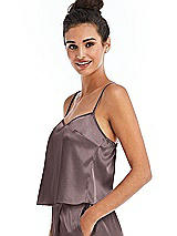 Side View Thumbnail - French Truffle Split Back Satin Cami Top with Slim Straps