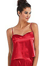Front View Thumbnail - Parisian Red Split Back Satin Cami Top with Slim Straps