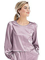 Front View Thumbnail - Suede Rose Satin Pullover Puff Sleeve Top - Parker