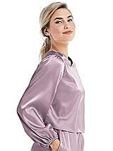 Side View Thumbnail - Suede Rose Satin Pullover Puff Sleeve Top - Parker