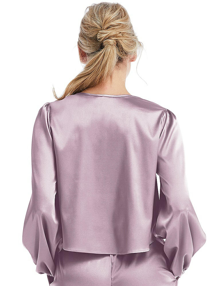 Back View - Suede Rose Satin Pullover Puff Sleeve Top - Parker