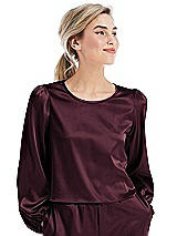 Front View Thumbnail - Bordeaux Satin Pullover Puff Sleeve Top - Parker