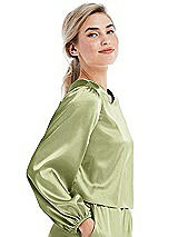 Side View Thumbnail - Mint Satin Pullover Puff Sleeve Top - Parker