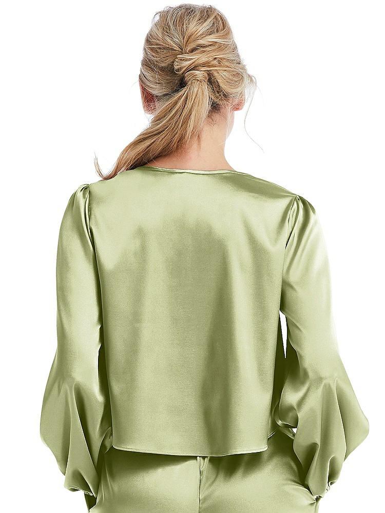 Back View - Mint Satin Pullover Puff Sleeve Top - Parker