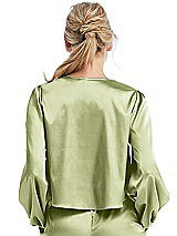Rear View Thumbnail - Mint Satin Pullover Puff Sleeve Top - Parker