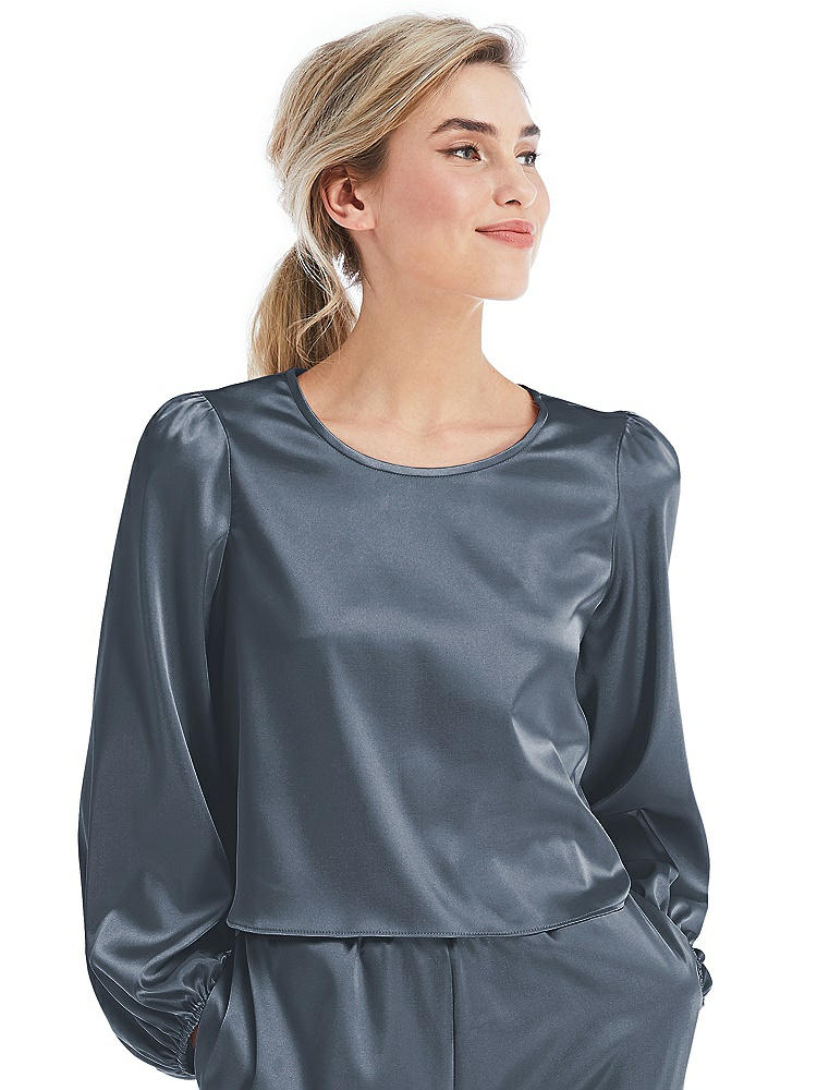 Front View - Silverstone Satin Pullover Puff Sleeve Top - Parker