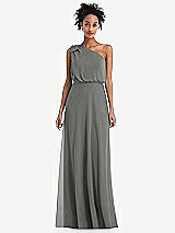 Front View Thumbnail - Charcoal Gray One-Shoulder Bow Blouson Bodice Maxi Dress