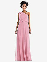 Front View Thumbnail - Peony Pink One-Shoulder Bow Blouson Bodice Maxi Dress