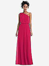 Front View Thumbnail - Vivid Pink One-Shoulder Bow Blouson Bodice Maxi Dress