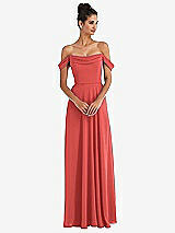Front View Thumbnail - Perfect Coral Off-the-Shoulder Draped Neckline Maxi Dress