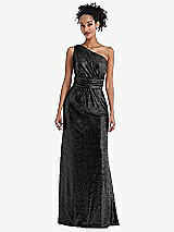 Front View Thumbnail - Black One-Shoulder Draped Sequin Max