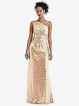 Front View Thumbnail - Rose Gold One-Shoulder Draped Sequin Max