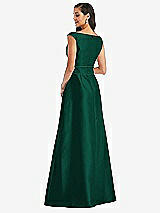 Rear View Thumbnail - Hunter Green & Hunter Green Off-the-Shoulder Draped Wrap Satin Maxi Dress