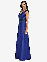 Side View Thumbnail - Cobalt Blue & Midnight Navy Off-the-Shoulder Draped Wrap Satin Maxi Dress
