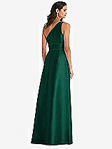Alt View 3 Thumbnail - Hunter Green & Hunter Green Draped One-Shoulder Satin Maxi Dress with Pockets