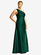 Side View Thumbnail - Hunter Green & Hunter Green Draped One-Shoulder Satin Maxi Dress with Pockets
