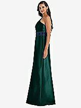 Alt View 2 Thumbnail - Evergreen & Midnight Navy Draped One-Shoulder Satin Maxi Dress with Pockets