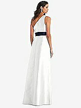 Alt View 3 Thumbnail - White & Midnight Navy Draped One-Shoulder Satin Maxi Dress with Pockets