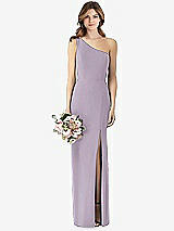 Front View Thumbnail - Lilac Haze One-Shoulder Crepe Trumpet Gown with Front Slit