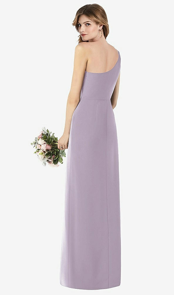 Back View - Lilac Haze One-Shoulder Crepe Trumpet Gown with Front Slit