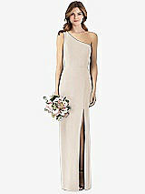 Front View Thumbnail - Oat One-Shoulder Crepe Trumpet Gown with Front Slit