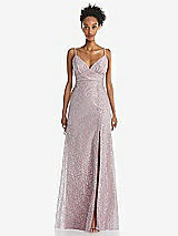 Front View Thumbnail - Suede Rose V-Neck Metallic Lace Maxi Dress with Adjustable Straps
