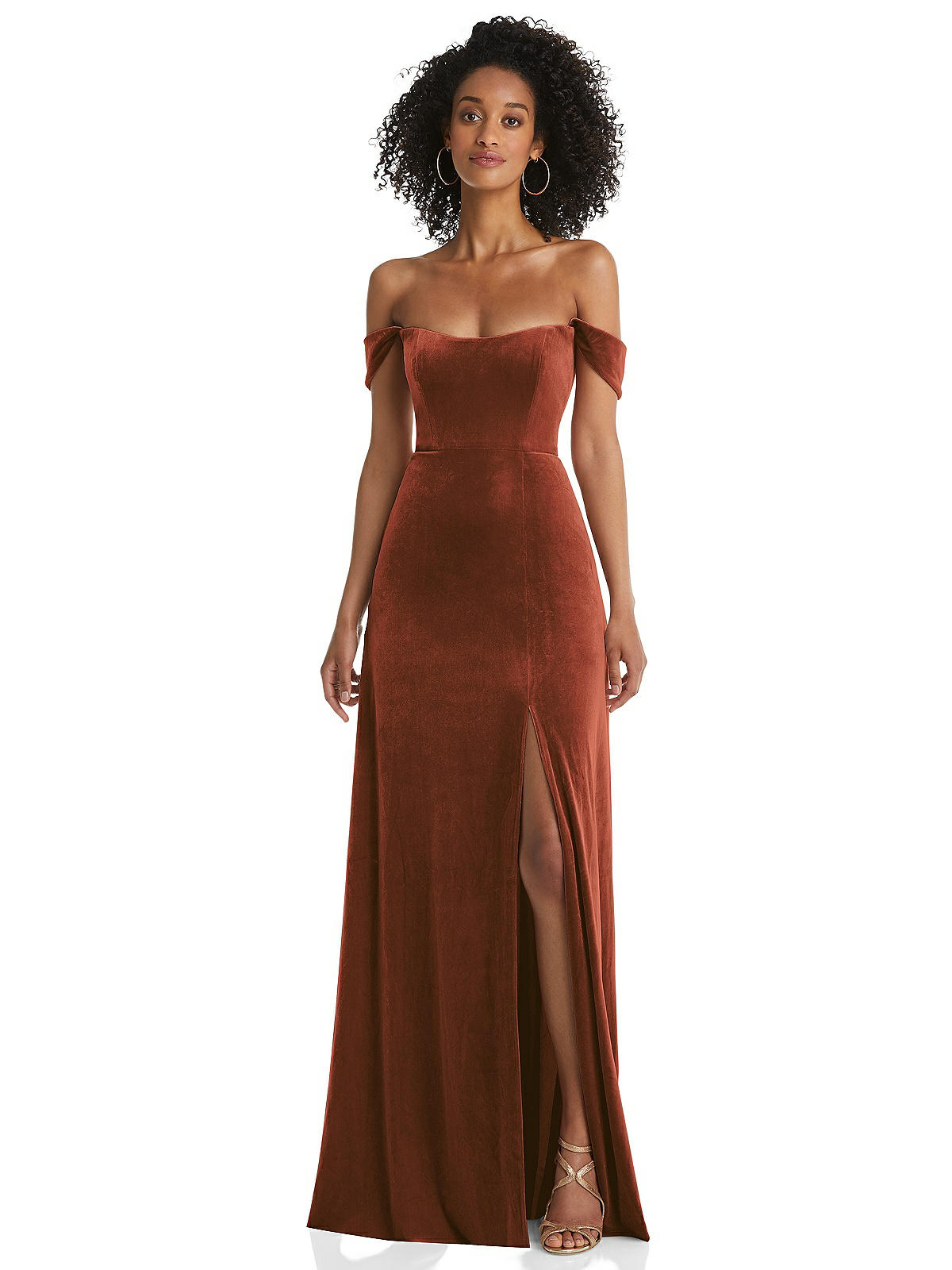 Off-the-shoulder Flounce Sleeve Velvet Maxi Bridesmaid Dress In