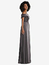 Side View Thumbnail - Caviar Gray Draped Cuff Off-the-Shoulder Velvet Maxi Dress with Pockets