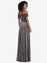 Rear View Thumbnail - Caviar Gray Draped Cuff Off-the-Shoulder Velvet Maxi Dress with Pockets