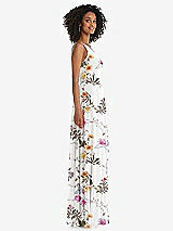 Side View Thumbnail - Butterfly Botanica Ivory One-Shoulder Chiffon Maxi Dress with Shirred Front Slit