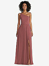 Front View Thumbnail - English Rose One-Shoulder Chiffon Maxi Dress with Shirred Front Slit