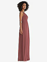 Side View Thumbnail - English Rose One-Shoulder Chiffon Maxi Dress with Shirred Front Slit