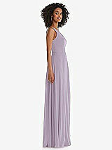 Side View Thumbnail - Lilac Haze One-Shoulder Chiffon Maxi Dress with Shirred Front Slit