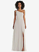 Front View Thumbnail - Oyster One-Shoulder Chiffon Maxi Dress with Shirred Front Slit