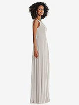 Side View Thumbnail - Oyster One-Shoulder Chiffon Maxi Dress with Shirred Front Slit