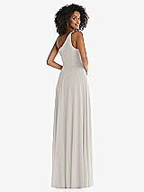 Rear View Thumbnail - Oyster One-Shoulder Chiffon Maxi Dress with Shirred Front Slit