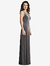 Side View Thumbnail - Caviar Gray One-Shoulder Spaghetti Strap Velvet Maxi Dress with Pockets