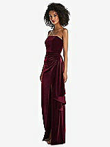 Side View Thumbnail - Cabernet Strapless Velvet Maxi Dress with Draped Cascade Skirt