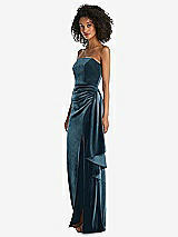 Side View Thumbnail - Dutch Blue Strapless Velvet Maxi Dress with Draped Cascade Skirt