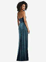 Rear View Thumbnail - Dutch Blue Strapless Velvet Maxi Dress with Draped Cascade Skirt