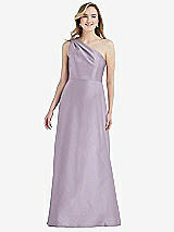 Front View Thumbnail - Lilac Haze Pleated Draped One-Shoulder Satin Maxi Dress with Pockets