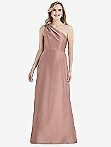 Front View Thumbnail - Neu Nude Pleated Draped One-Shoulder Satin Maxi Dress with Pockets