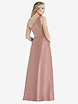 Rear View Thumbnail - Neu Nude Pleated Draped One-Shoulder Satin Maxi Dress with Pockets