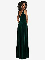 Rear View Thumbnail - Evergreen Velvet Maxi Dress with Shirred Bodice and Front Slit